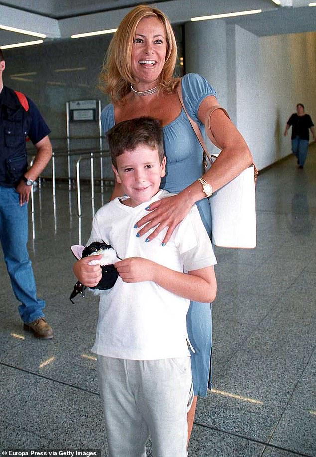 Obregón is pictured arriving at Mallorca airport with son Aless Lequio in August 1999. He died of cancer in 2020